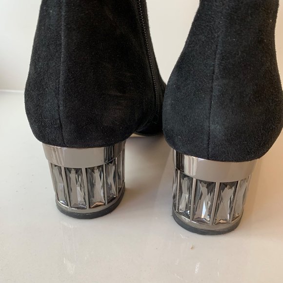 Black suede booties with crystal heel - Picture 2 of 8